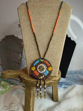 Bohemian Disc Fused Glass Sea Bead Necklace